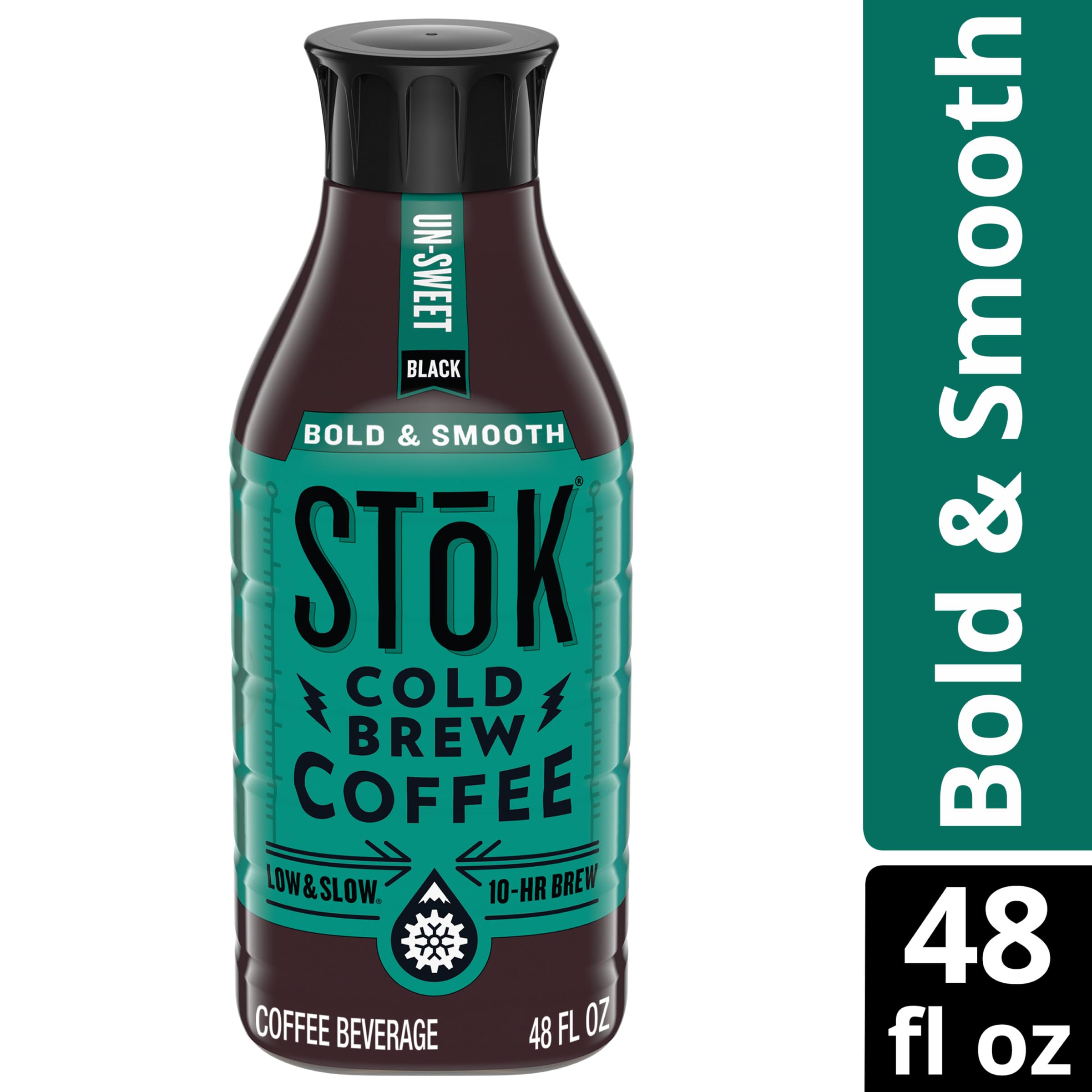 STOK Cold Brew Coffee, Arabica-Based Blend, Medium Roast Brewed Low and Slow, Unsweetened, Black Coffee, 48 FL OZ Bottle