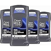 Dove Men+Care Deodorant Stick 4 Count Stain Defense Cool for Men, Anti-white Marks & Anti-yellow Stains with 72-hour Sweat and Odor Protection 2.7 oz