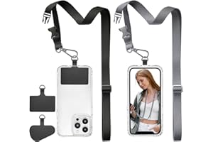 ROCONTRIP Phone Lanyard 2X Crossbody lanyard and 2X Patch Universal Cell Phone Lanyards Adjustable Shoulder Neck Strap Compatible with Most Smartphones(Black+Grey)