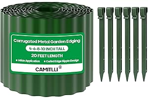 Camitlli Corrugated Metal Garden Edging,Sturdy Tall Landscape Edging Borders with 6pcs Anchor Stakes, Perfect DIY for Flower Beds, Lawn and Pathway,Tree Surrounds,Paver Edges (Green 10"×20FT)