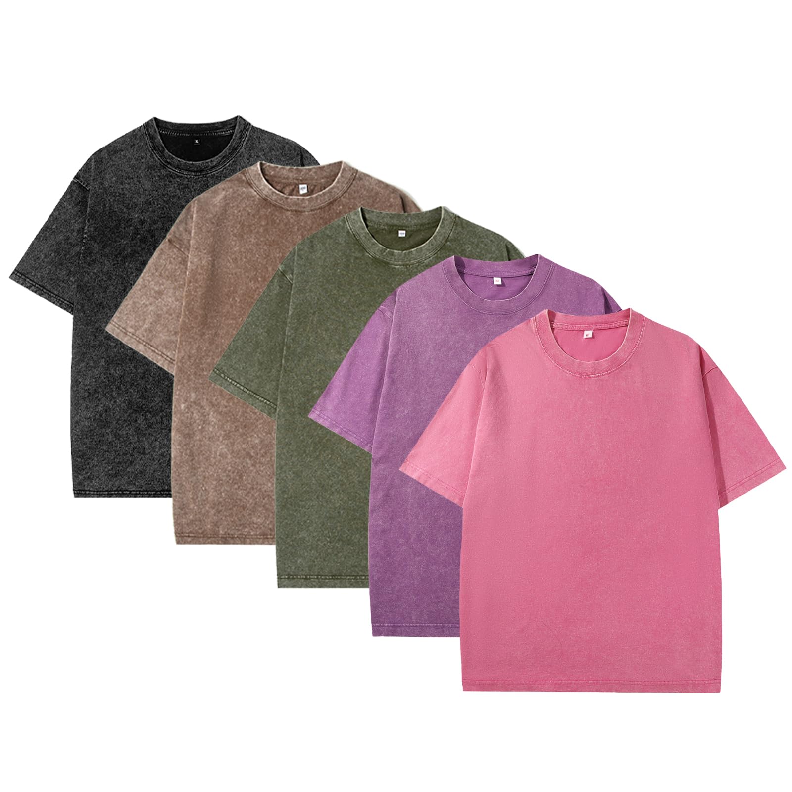 Photo 1 of Eadali 5 Pack Men’s Oversized T-Shirts – Washed Cotton Loose Fit Tees, Drop Shoulder Crew Neck, Vintage Baggy Style Streetwear Tops(Black/Brown/Dark Green/Purple/Pink,XL)