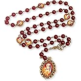 Nazareth Store Our Lady of Sorrows Stone Beads Rosary Solid Beaded Chaplet Necklace with Epoxy 7 Seven Sorrows Medallion