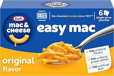 Kraft Easy Mac and Cheese, 6 Packets, for Easy Dinner or Dinner Sides, Original Flavor, No Artificial Flavors, Preservatives or Dyes, 12.9 oz