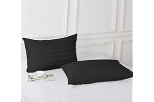 SHUNJIE.HOME Pillow Protector Standard Size 100% Egyptian Cotton Pillow Covers, 400 Thread Count Sateen Weave Pillow Cases with Zipper Hidden, Breathable Non Noisy Easy Care, Set of 4(Striped Black)