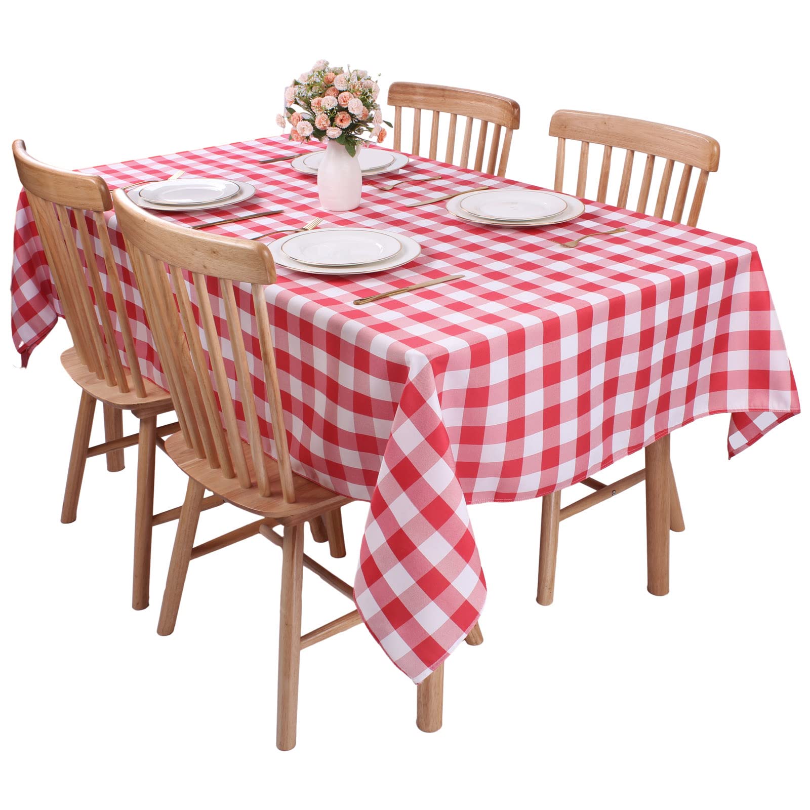 Kesfey Red Gingham Tablecloth Polyester 140x200cm Rectangle Checkered Tablecloth Spillproof and Wrinkle Free for Outdoor and Indoor Use Plaid Table Cloth Wipe Clean
