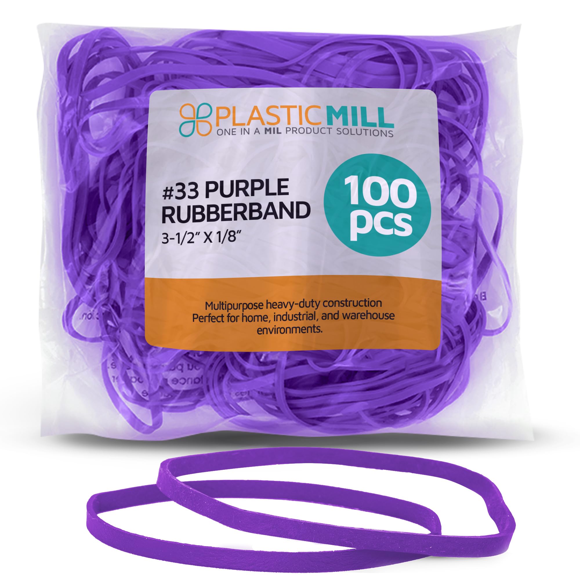 PlasticMill Rubber Bands - #33 Size - Purple Rubberbands - 100 Count.