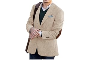 VENNYNG Men's Tweed Blazer Jacket with Elbow Patches Men Winter Short Trench Coat Vintage Coat