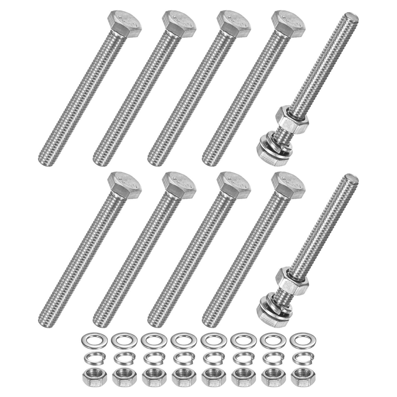 M METERXITY 10-Pack Hex Head Screw Bolt with Nuts Flat & Lock Washers M6x55mm Stainless Steel Bolts and Nuts Kit Fully Threaded Metric Bolt Assortment for Equipment/Machinery