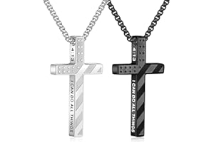 M MOOHAM 2 Pcs Silver Black Cross Necklace for Men Boys - Stainless Steel Bible Verse Cross Chain Pendant Necklaces for Men American Flag Religious Christian First Communion Jewelry Gift 18-24 Inches