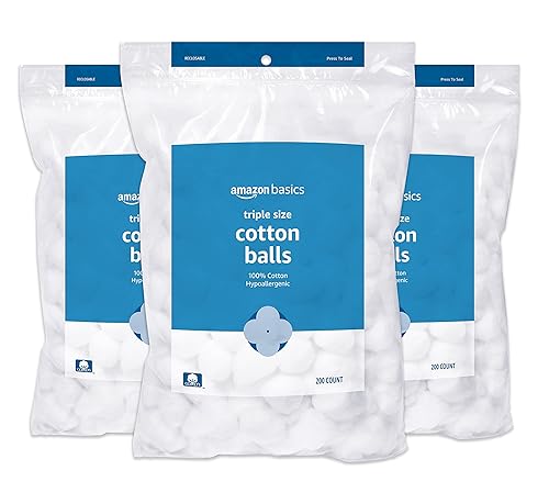 Amazon Basics Cotton Balls, 600 Count (3 Packs of 200) (Previously Solimo)