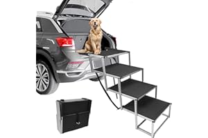 Extra Wide Car Ramp for Dogs, Pet Stairs for High Beds, SUV, Trucks - Foldable Lightweight Ladder With Non-Slip Surface, Supp