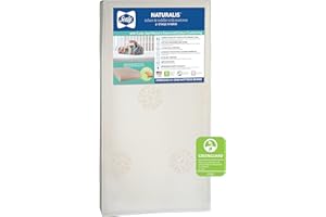Sealy Baby Naturalis Premium Hypoallergenic 2-Stage Dual Firm Waterproof Baby Crib Mattress & Toddler Bed Mattress, Non-Toxic, Natural Cotton, Hybrid Coil & Memory Foam, Made in USA, 52"x28"