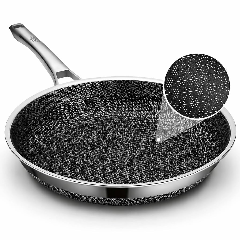 Photo 1 of **MISSING BOLT FOR HANDLE**SNOWCLAD Frying Pan, 9.8 Inch Hybrid Non Stick Stainless Steel Skillets, Dishwasher Induction Oven Broiler Safe, Non Toxic Chef's Pan, PFOA Free Cookware