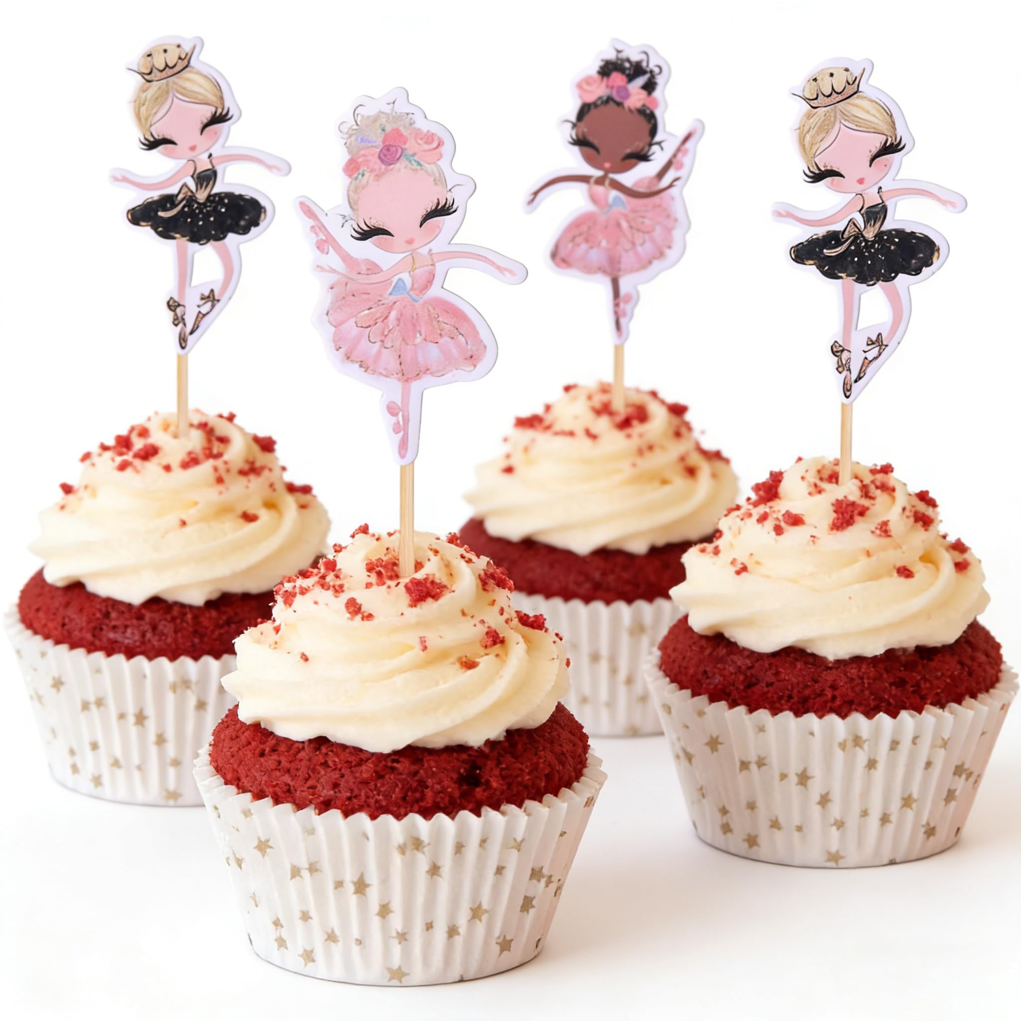 Xsstarmi 24 Pack Ballerina Cupcake Toppers Assembled Colorful Ballet Dancer Baby Girl Cupcake Picks Dancing tutu Cake Decorations for Baby Shower Theme Ballet Girl Birthday Party Supplies (UKXM197)