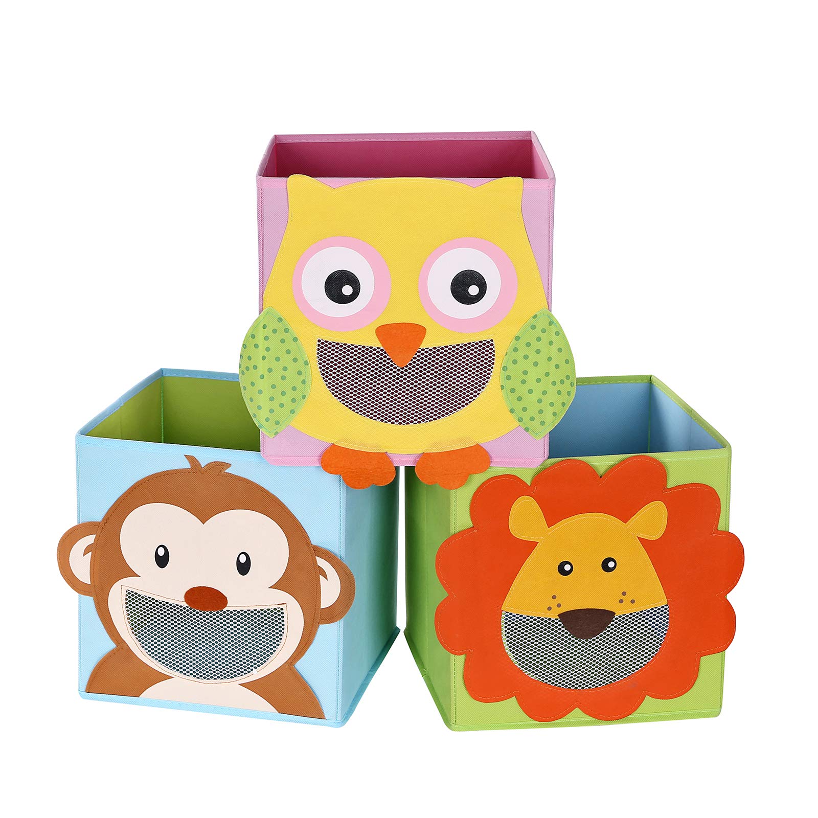 SONGMICS Storage Box Set of 3, Toy Boxes, Toy Organiser, Foldable Cubes, for Living Room, Children’s Room, Kids Playroom, 27 x 27 x 27 cm, Animal Motifs, Colourful RFB01KU