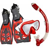 Hawaii Divers Deep Sea Adult - Snorkeling Set, Tempered Glass Snorkel Mask, Dry-Top Snorkel Gear, Adjustable Fins