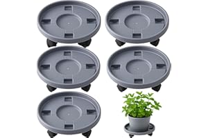 Tulpeed Rolling Plant Stand with Wheels 5 Pack 10 Inch Plant Caddy with Wheels Heavy Duty Plant Dolly Roller Base with Wheels Round Flower Pot Rack Holder Planter Trolley Tray, Grey