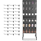 VEVOR Standing Pegboard Display, 23.6 x 63 in Pegboard Display Stand with Swivel Casters and 30 Hooks, Thickened Cold-Rolled 