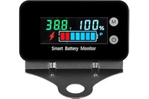 HWNGUJ IPX7 Waterproof Battery Monitor with Bracket 7-100V,Golf cart Motorcycle Car Boat Battery Meter Digital Display Capacity Remaining Capacity Percentage Tester with Buzzer Alarm and Temperature