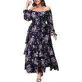 EYWOL Womens Plus Size Floral Tiered Ruffle Long Sleeve Evening Party Wedding Guest Dress