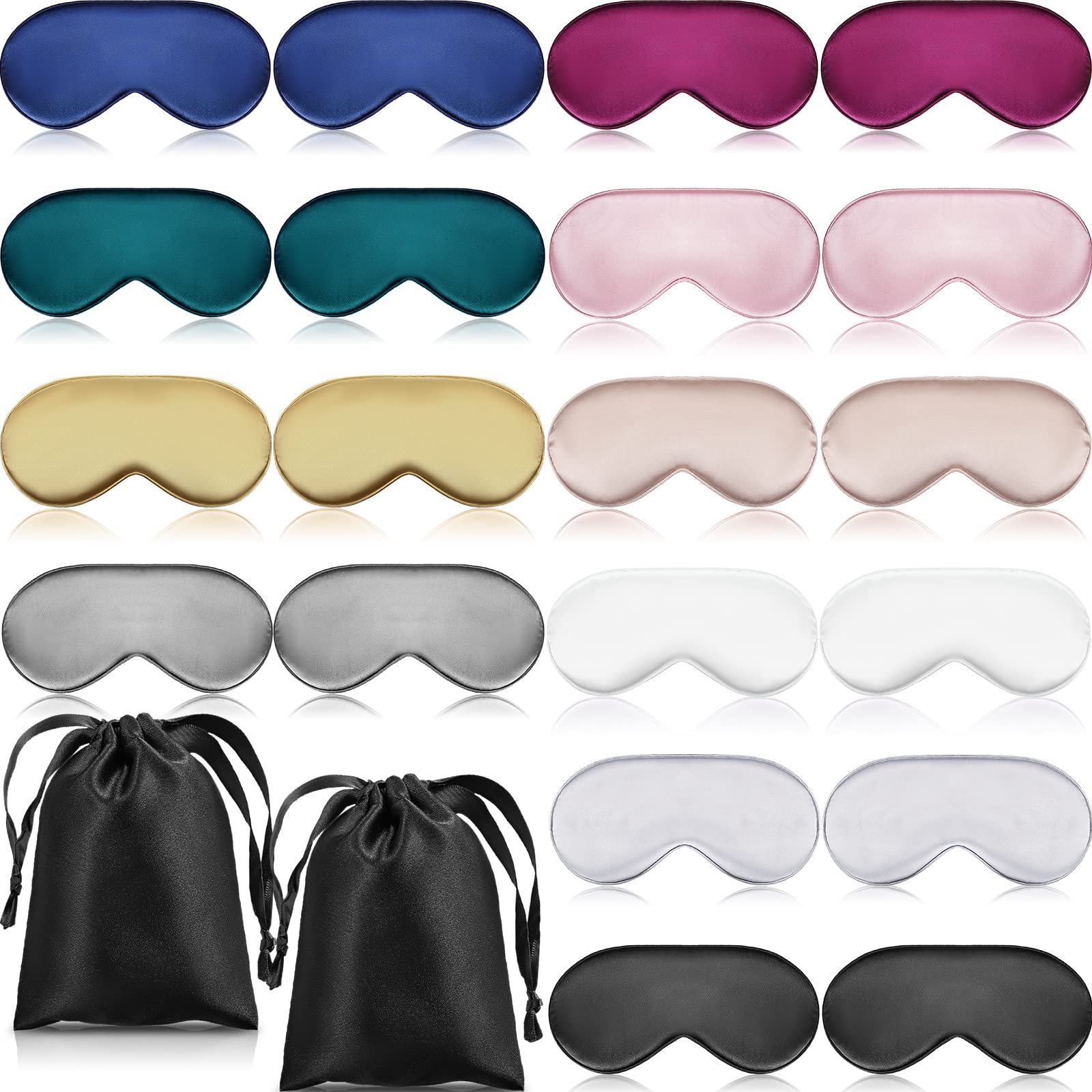 Photo 1 of 20 Pieces Silk Sleep Mask Eye Mask with Adjustable Strap Sleeping Cover Eye Cover Blindfold for Women Men Sleeping Travel(Multicolored)