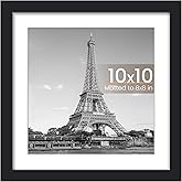 upsimples 10x10 Picture Frame, Display Pictures 8x8 with Mat or 10 x 10 Without, Wall Hanging Square Frames, Black, 1 Pack