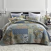 VISIMISI Cotton Bedspread Quilt Sets Reversible Bedding Coverlet Sets 3 Pieces Vintage Floral Patchwork Paisley Green Rustic Bedspread, Queen Size | Breathable material, Reversible coverlets, Cotton bedspread, Jacquard stitching, Machine washable, Handmade patchwork