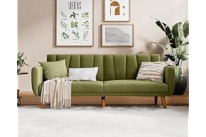 LINSY HOME Futon Sofa Bed, Sleeper Sofa with Mattress and Frame, 2-in-1 Convertible Futon Couch for Guest Room Home Office, Modern Design, Olive