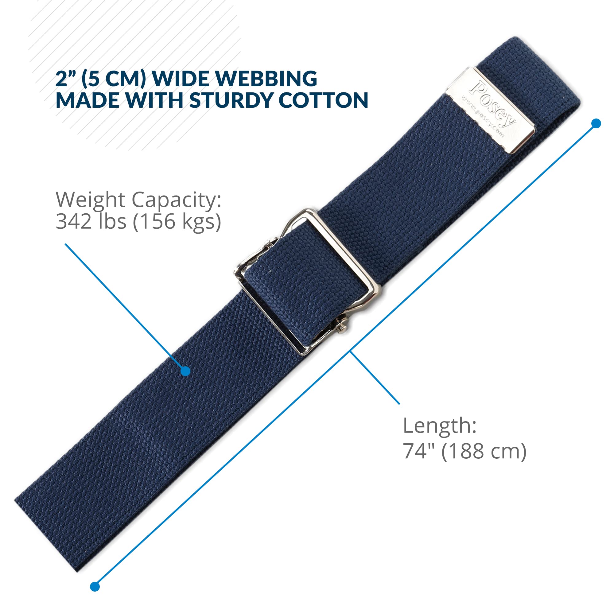 TIDI Posey Gait Belt, Navy Blue, Long, 74” – Walking Belt & Gait Belt – Quantity: 1 – Medical Supplies for Nurses, Physical Therapy & Home Care (6528L)