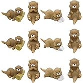Pinenjoy 12Pcs Miniature Otter Figurines Mini Ocean Animal Figures Set 1 inch Cute Resin Lutra Cake Toppers for DIY Fairy Garden Moss Landscape Aquarium Birthday Easter Crafts