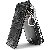 GAEKEAO Small Credit Card Holder Wallet for Women RFID Leather Slim Wristlet Keychain Wallets With Zipper Pocket