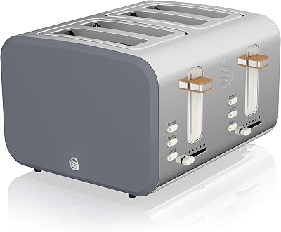 Swan Nordic 4 Slice Toaster Grey 1500W 6 Browning Levels Defrost Reheat