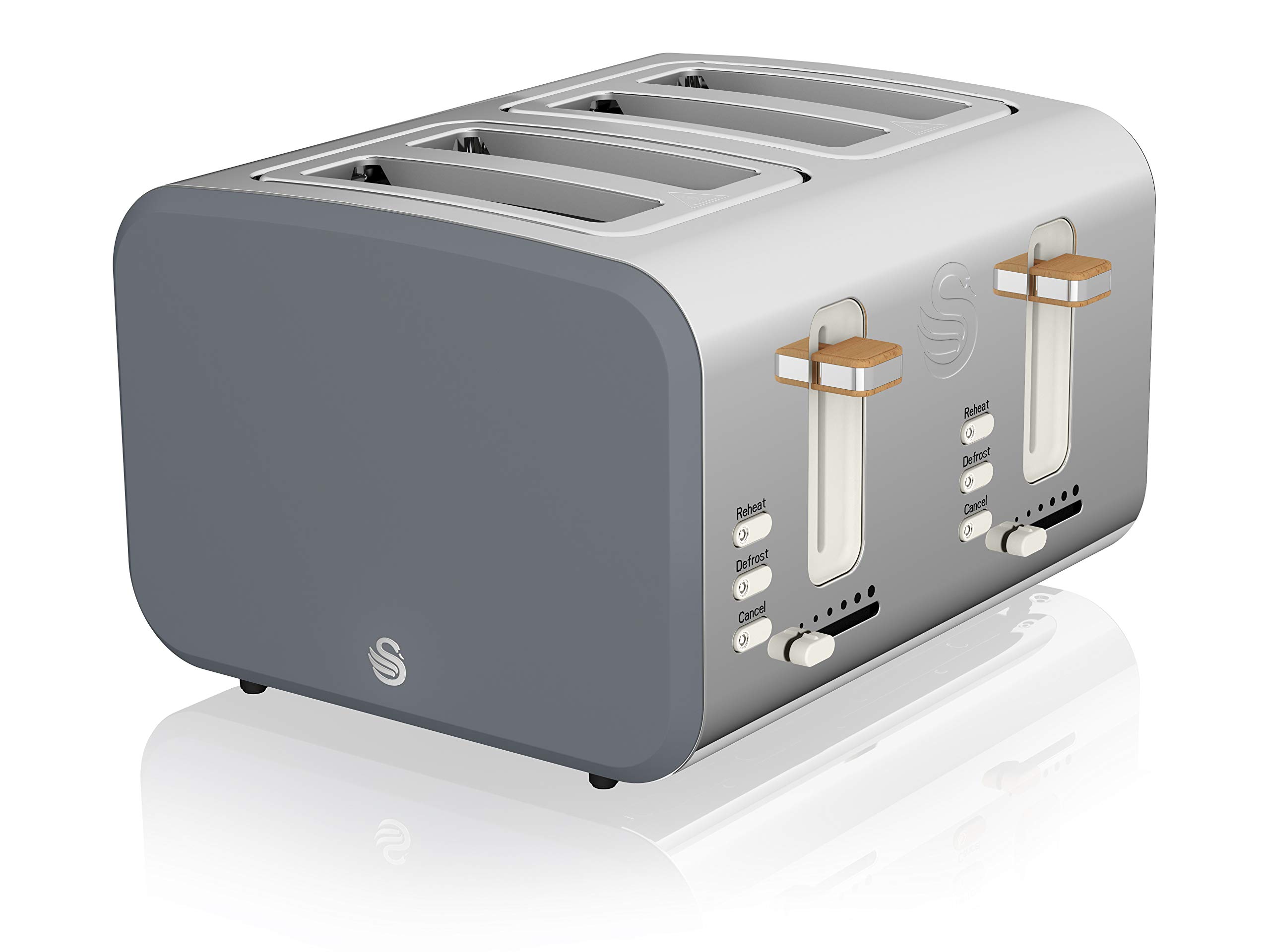 Swan ST14620GRYN Nordic 4 Slice Toaster with 6 Browning Levels, Defrost/Reheat/Cancel, Removable Crumb Trays, Cord Storage, 1500W, Grey
