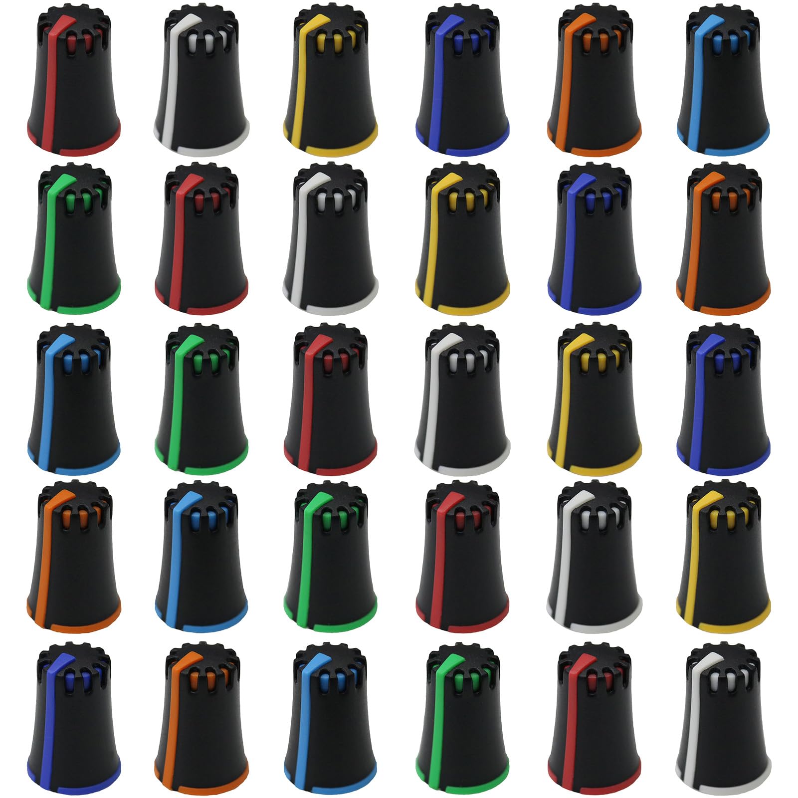 30 Pack Mixed Colour 6mm D270 Rotary Control Knobs D-Shaft Black Body Audio/Guitar/Mixer Knob