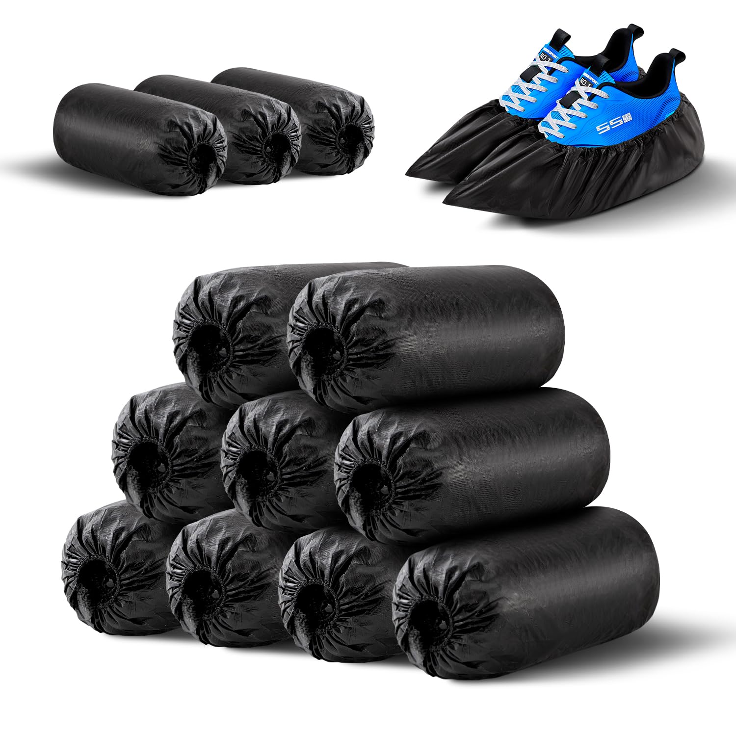 Photo 1 of HUADYMEET Shoe Covers Disposable Non Slip For Indoors 100Pack(50 Pairs) Waterproof Shoes Protector Cover Durable Boot Booties Covers Fits up to size 11 US Men and 13 US Women,Large,Black