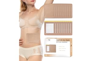 STFOCE 20pcs Castor Oil Pack Wrap, Portable Self-Adhesive, Disposable Castor Oil Pack Organic Cotton for Stomach, Liver, Belly & Entire Body, No Leaks, No Irritation, Stick Overnight (Kahaki)