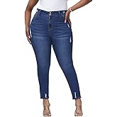 Gocolloa Womens Plus Size Skinny Jeans Stretchy High Waisted Ripped Distressed Ankle Jean