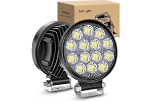 Nilight LED Pods 2Pcs 4.5Inch 42W 4200LM Round Flood Light Off Road Fog Lights Driving Roof LED Light Bar Work Light for ATV UTV SUV Truck Boat (15017C-B)