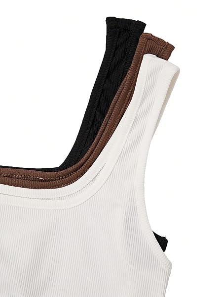 MAKEMECHIC WOMEN’S 3 PACK CASUAL BASIC SLEEVELESS SCOOP NECK RIBBED BODYSUIT TANK TOPS A MULTI M
