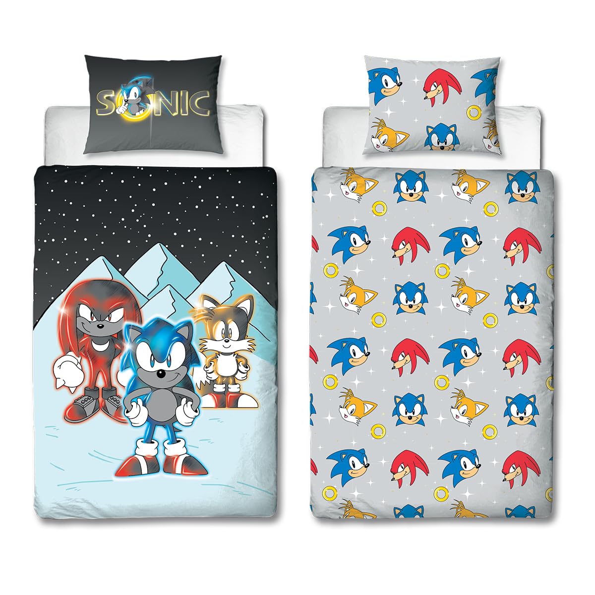 Sonic The Hedgehog Character World Official Single Duvet Cover Set, Snow Design | Reversible 2 Sided Bedding Cover Official Merchandise Including Matching Pillow Case | Gaming Single Bed Set