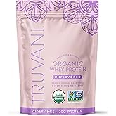 Truvani Organic Whey Protein Powder | Unflavored | 20g Grass Fed Whey Protein | 20 Servings | USDA Organic & Non-GMO | Gluten Free | No Gums, No Soy, No Stevia, No Added Sugars
