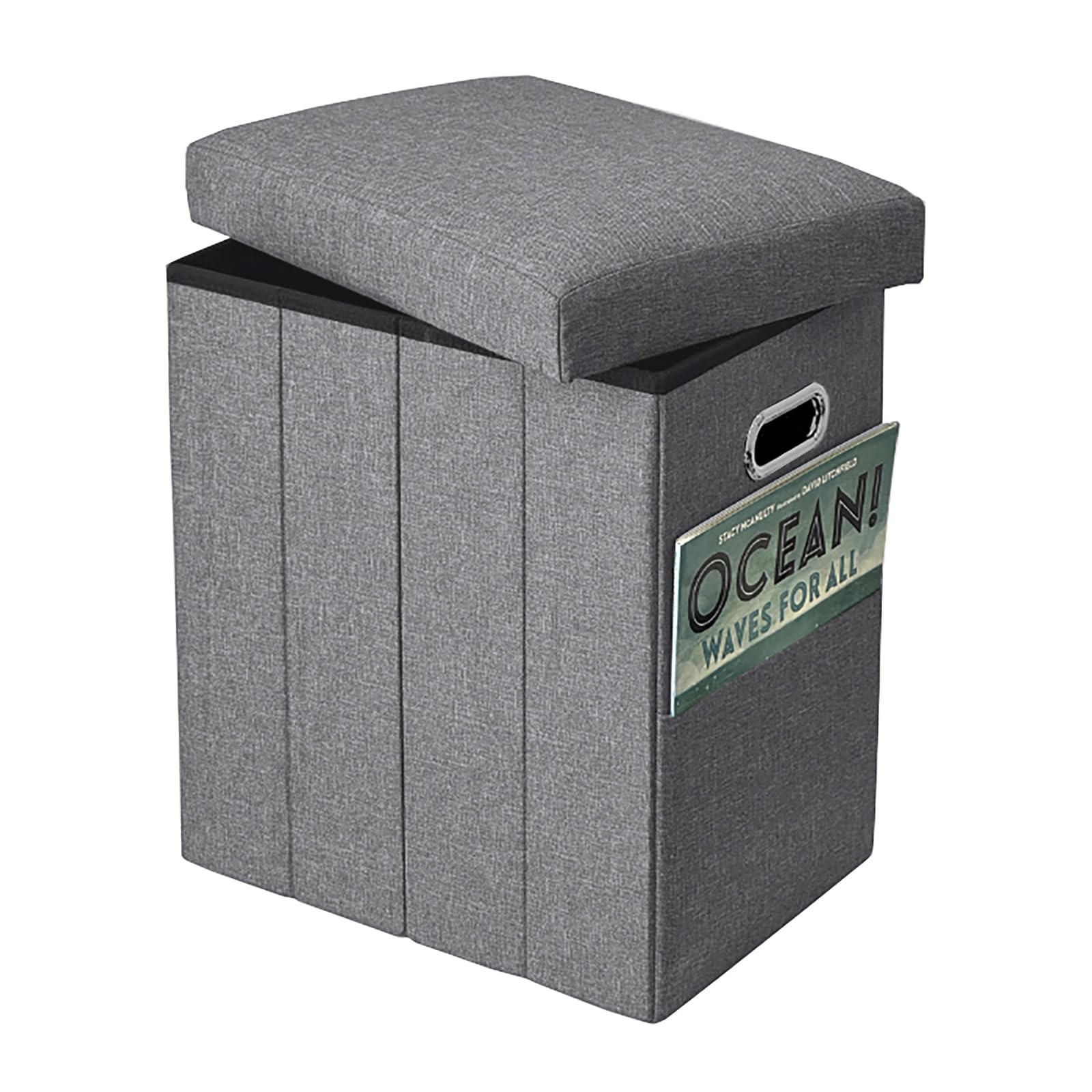 Photo 1 of Emosoon Tall Ottoman with Storage Collapsible Fabric Small Slim Folding Ottoman Furniture with Handles Lid for Room Footrest Foot Stool Linen Grey 16.5x16.5x11.8in