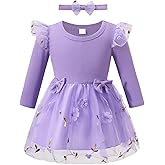 Baby Toddler Girls Tutu Dress Birthday Wedding Party Dresses Long Sleeve Bowknot Sundress with Headband 3 Months-3 Years