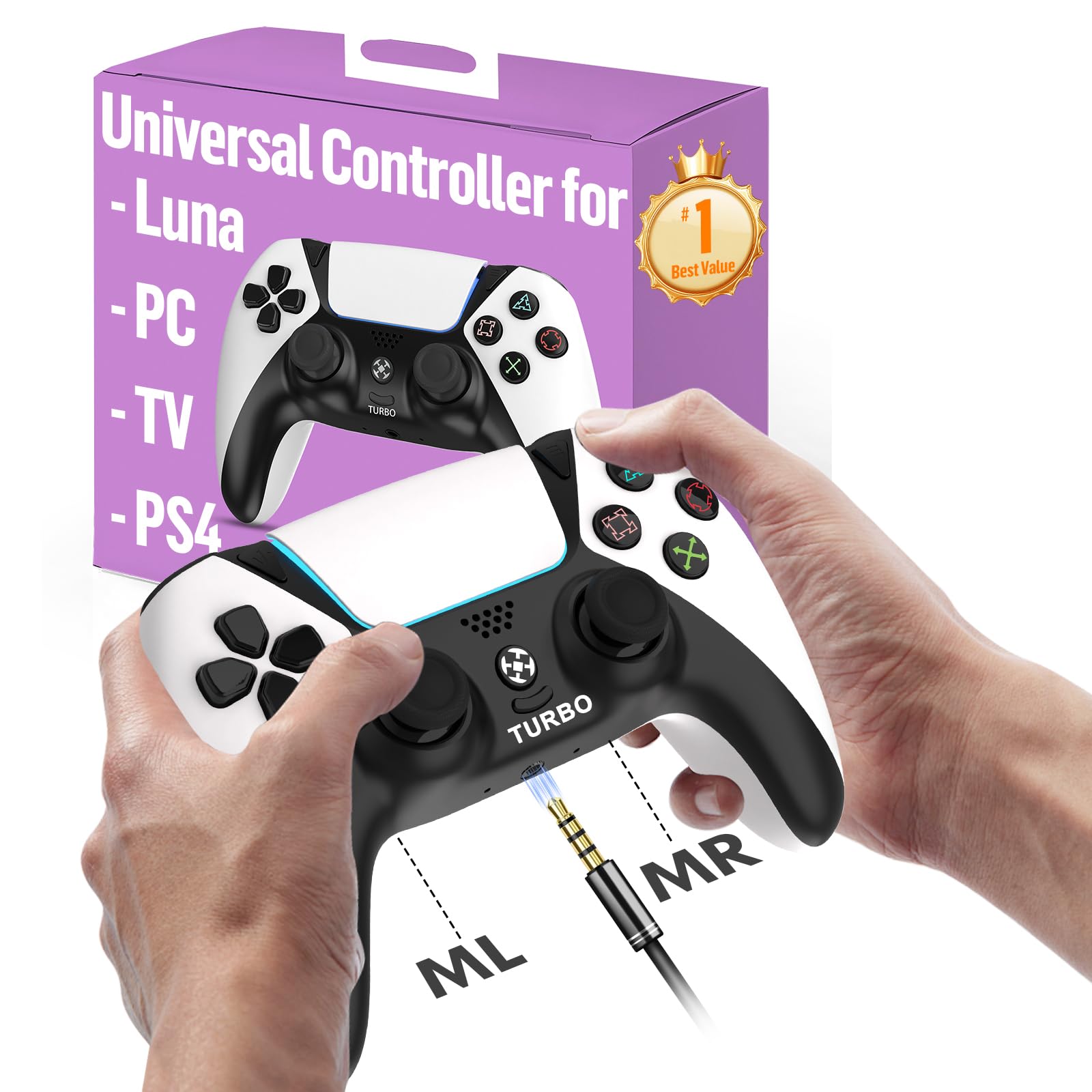 Enstixsm Universal for Luna Controllers,Wireless Remote for PC Fire Stick TV PS4 Steam Phone Tablet,Game Control with 2 Back Paddles and Turbo,Great Value Replacement for PC Controller