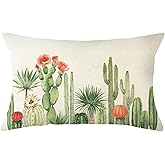 Ogiselestyle Watercolor Cactus Summer Throw Pillow Cover, 12 x 20 Inch Spring Floral Cushion Case Decoration for Sofa Couch