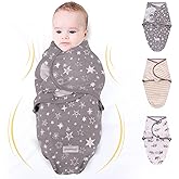 3-Pack Baby Swaddle Sleep Sacks, Newborn Blanket Wrap Adjustable Breathable Soft Cotton for 0-6 Months