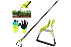 SORSWEET Garden Hoe, 74 Inches Hula Hoe, Adjustable Stirrup Hoe with Gardening Gloves, Garden Tools for Weeding and Loosening Soil