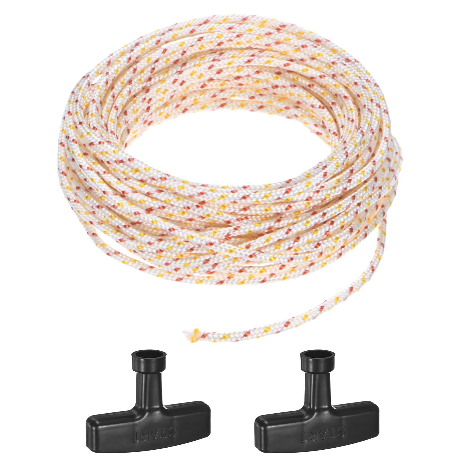 M METERXITY Recoil Starter Rope Pull Cord 2.5mm 10m Pull Starter Rope with Handles Nylon Pull Cord Pull Starter Rope for Mower/Chainsaw/Trimmer/Brush Cutter [White Red Yellow,Black]