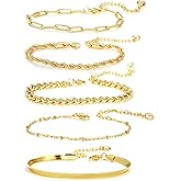 LUXU kisskids Gold Bracelets for Women, Stainless Steel Hypoallergenic Layered Bracelets Jewelry Sets Stackable Satellite Link Paperclip Chain Bracelet Gifts for Women