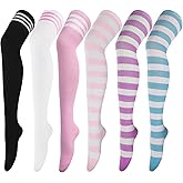 AQOKKA Extra Long Thigh High Socks for Women Striped Over Knee Thigh Socks Long Boot Thigh High Stockings Leg Warmers